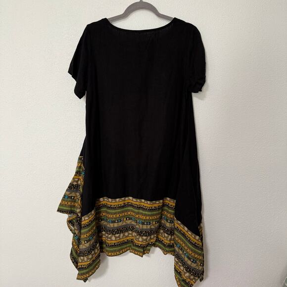 Women's Black Linen Blend Asymmetrical Hem Dress Size Large - Picture 12 of 12